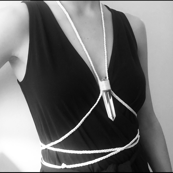 IVORY BRAIDED ROSE QUARTZ HARNESS WITH FRINGE - Picture 2 of 2